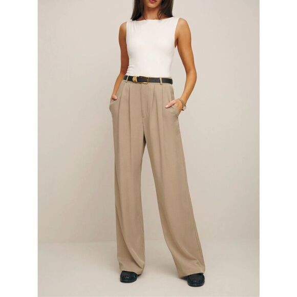Reformation Mason High Rise Straight Leg Trouser Pant Khaki Size 4 - Picture 12 of 12